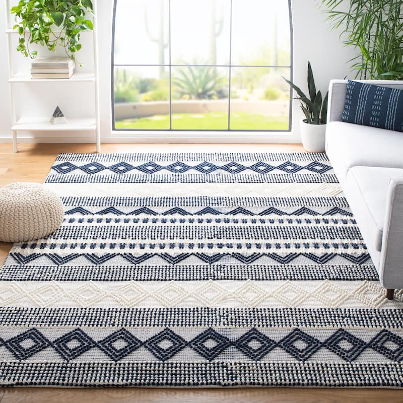 SAFAVIEH Handmade Natura Annedorte Wool Rug - 10' x 14' - Navy/Ivory - Rectangle