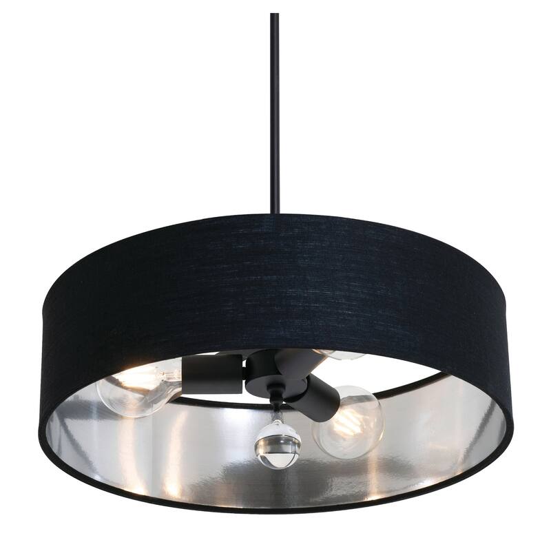 AFX CLNP18MB Pendant 3 Light 18" Wide Crystal Pendant with Fabric - Black / Black / Silver