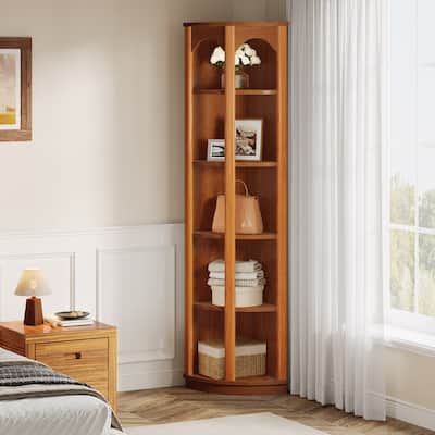5-Tier Corner Shelf Tall Bookshelf Bookcase - 14.96"D x 14.96"W x 66.93"H