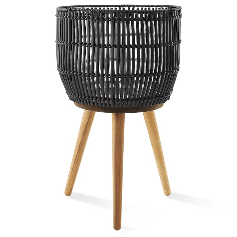 Indoor Planter with Stand Large Rattan Basket for Plants and Flowers - Black