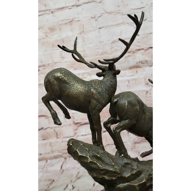 Leaping And Standing Stags Bronze Sculpture - Majestic Deer Wildlife Art