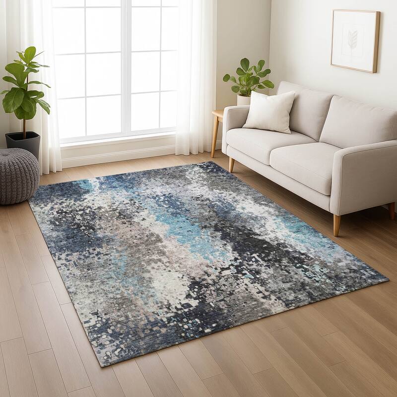 Machine Washable Indoor/ Outdoor Contemporary Abstract Chantille Rug
