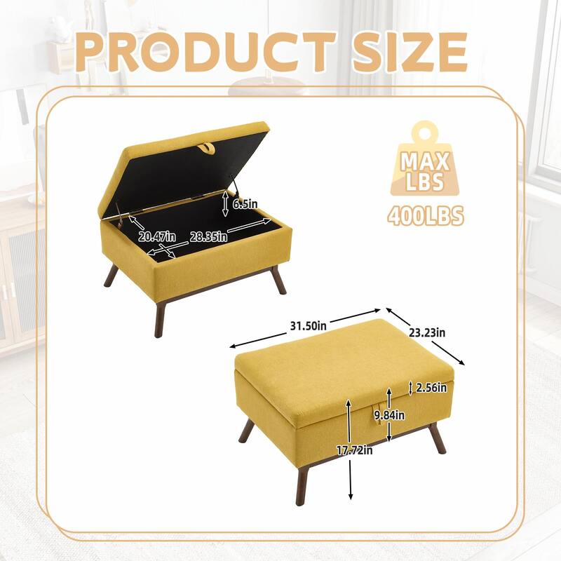 Mid-Century Modern Square Coffee Table with Storage Bench