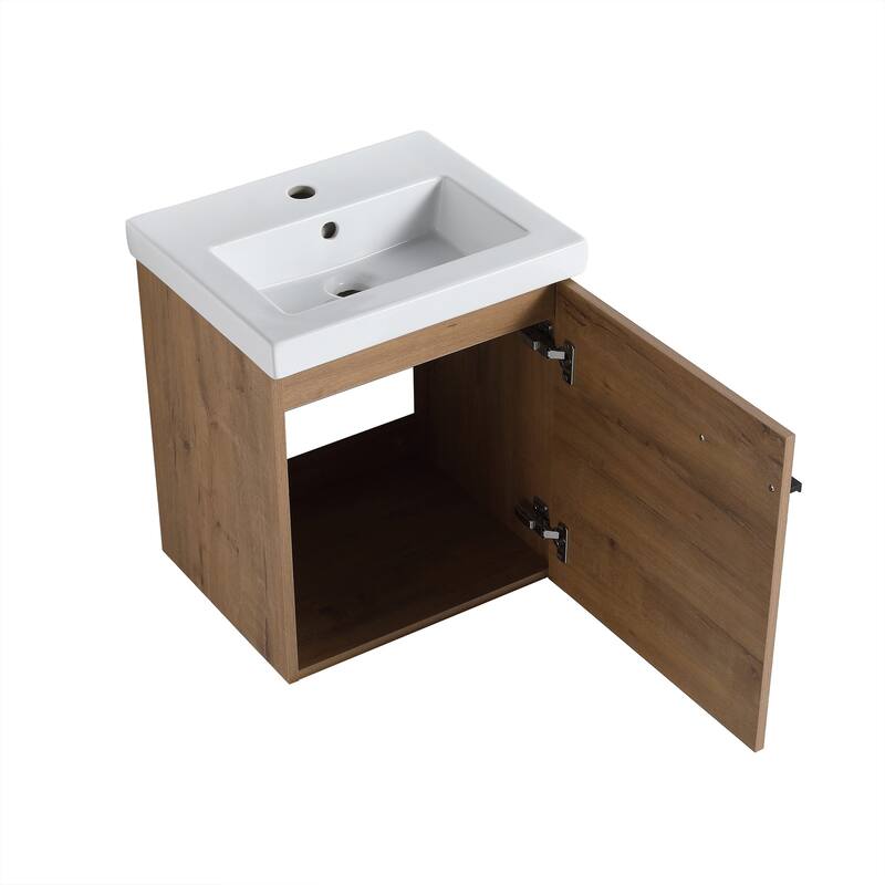 18" Wall-Mounted Bathroom Vanity with Ceramic Top and Basin