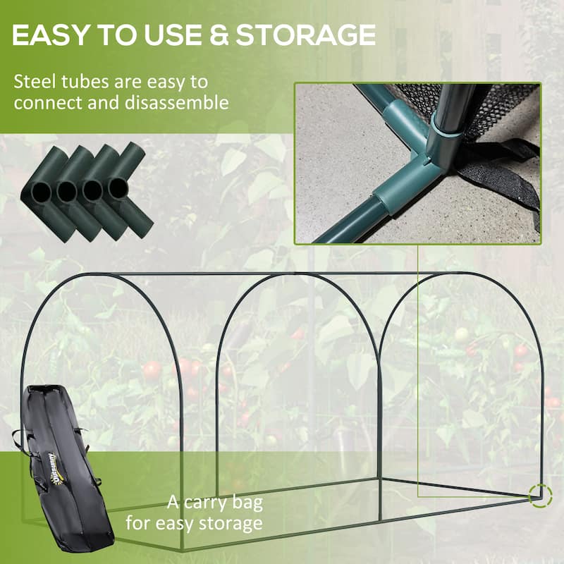 Outsunny 8' x 4' Crop Cage, Plant Protection Tent with Two Zippered Doors, Storage Bag and 4 Ground Stakes