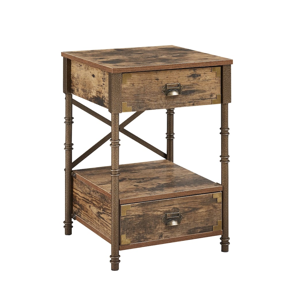 Vintage 2 Drawers Nightstand, Rustic Brwon