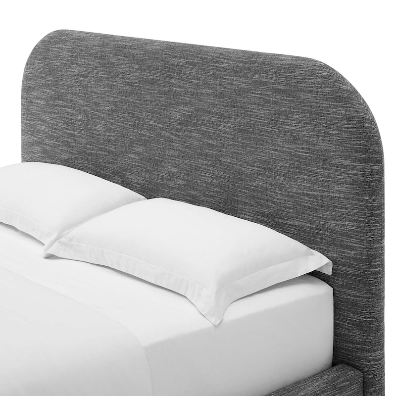 Hillsway Modern Curved Headboard Slate Fabric Upholstered King Size Platform Bed