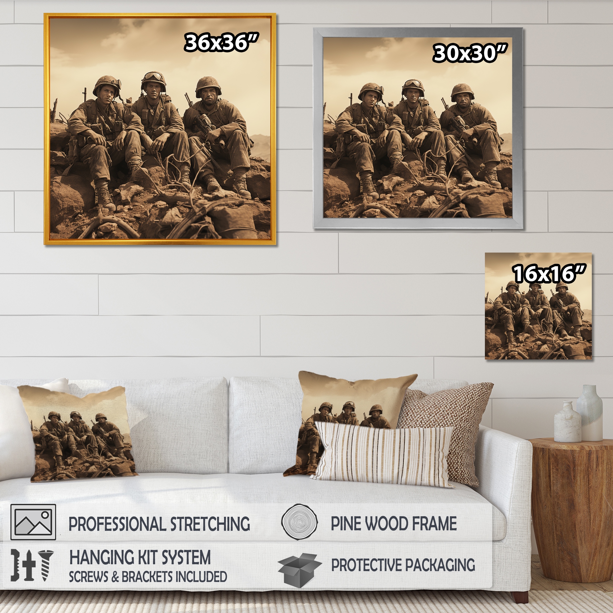 Designart Vintage Wwii Military Wars Legacy I Military Framed Wall Art Prints 24 in. wide x 24 in. high Black