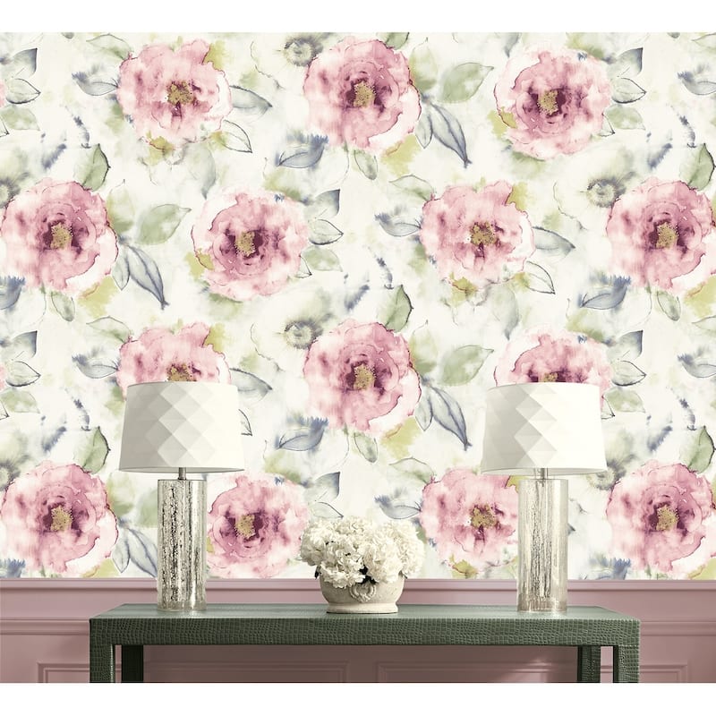 Seabrook Designs Kamella Watercolor Floral Unpasted Wallpaper