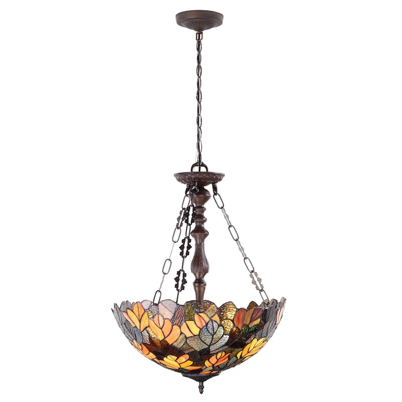 Melissa River of Goods Amber, Red, Yellow, and Brown Stained Glass 18-Inch Pendant Light with Adjustable Hanging Cord - 18" x 18" x 24.5" - Amber/Red/Orange/Brown