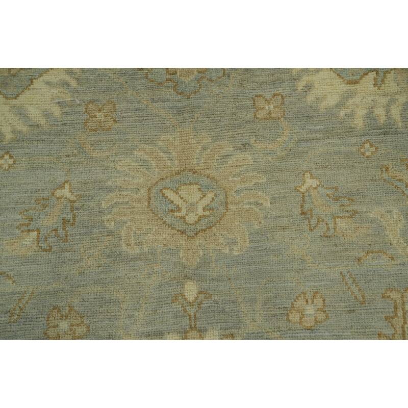 Vegetable Dye Wool Oushak Turkish Area Rug, Floral Geometric Carpet - 12' 0'' X 9' 3''