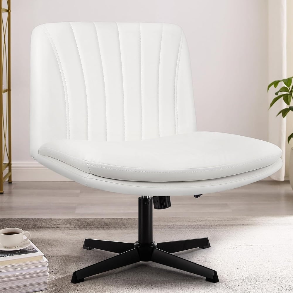 BOSSIN Criss Cross Chair Armless Office Desk Chair No Wheels,PU Leather Padded Modern Swivel Vanity Chair office chair
