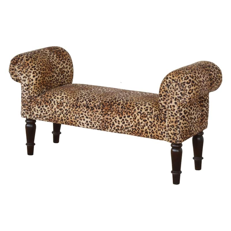 Artisan Furniture Solid Wood Leopard Print Velvet Bench, Velvet Material