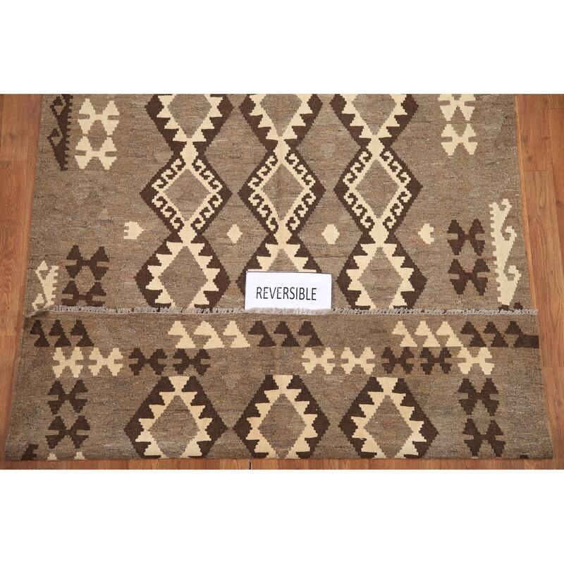 Hand Woven Oriental 100% Wool Carpet Southwestern Geometric Brown Kilim Area Rug - 6' 1'' X 4' 9''