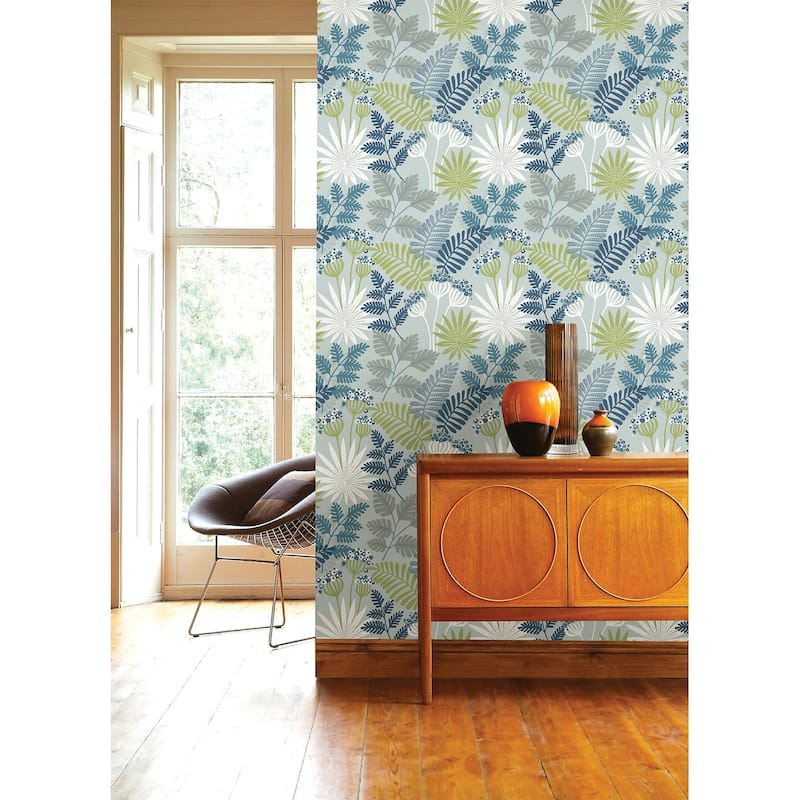 A-Street Prints Praslin Sky Blue Botanical Wallpaper