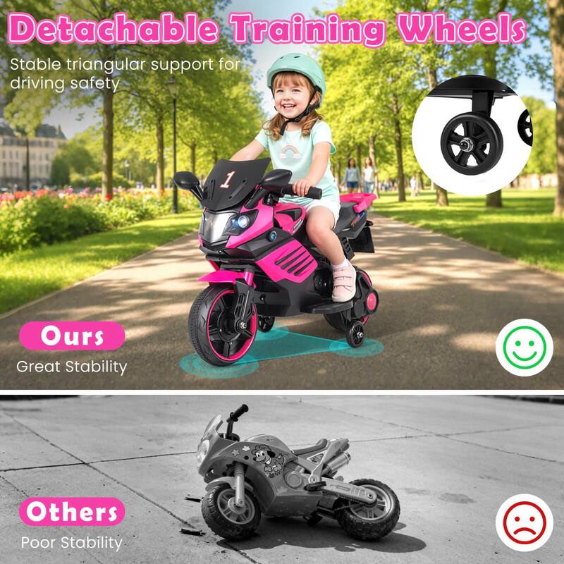 Costway 6V Kids Motorcycle with Music, Horn, Detachable Training