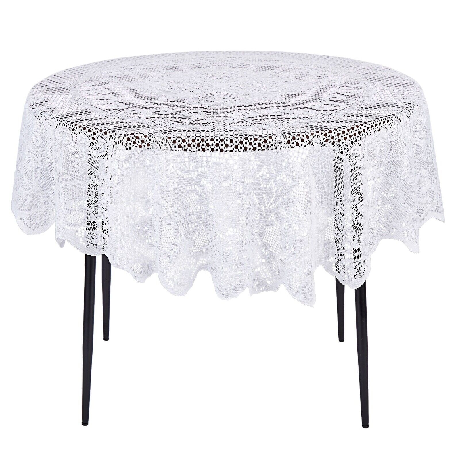 59 Inch Round Lace Tablecloth White