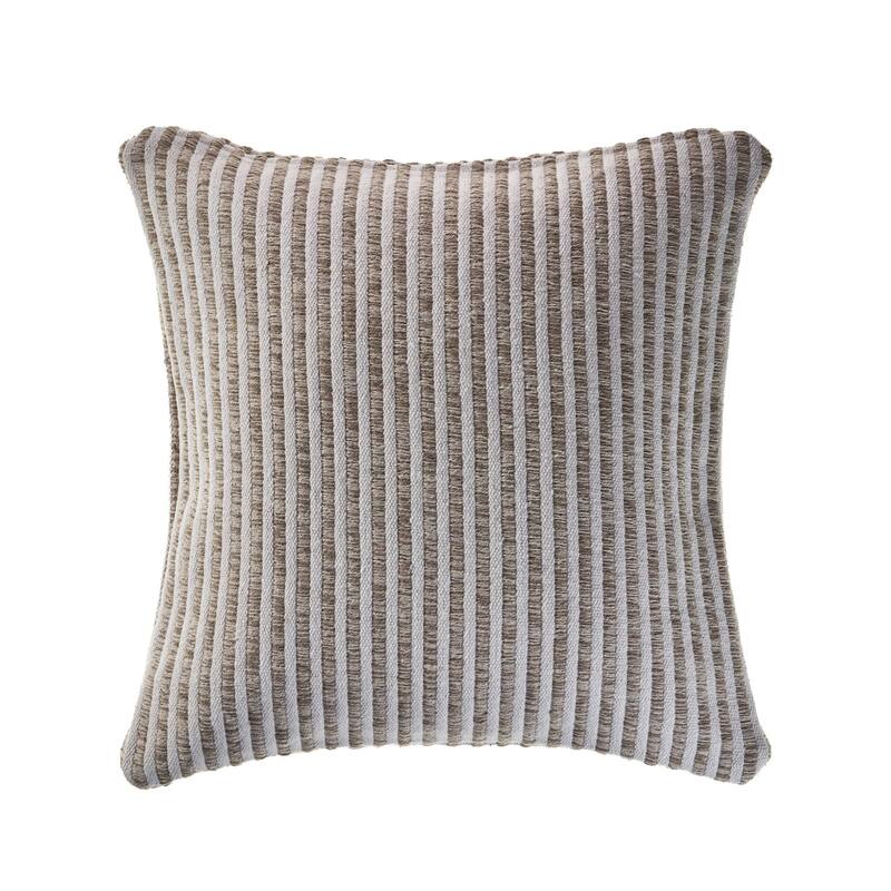 22" Beige and Ivory Striped Square Throw Pillow
