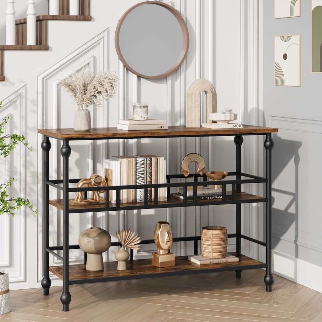 3-Tier Entryway Table with Storage and Metal Frame