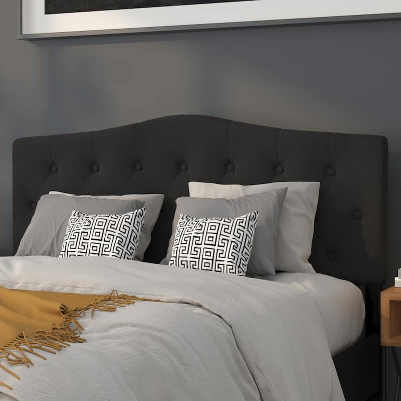 Arched Button Tufted Upholstered Headboard - Black - Queen