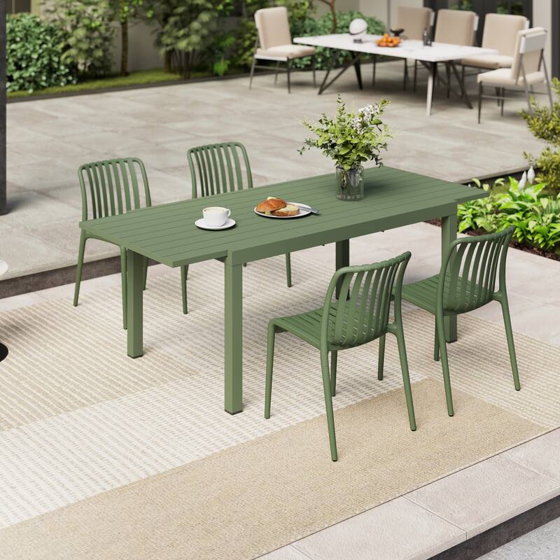 Outdoor Dining Set 5-Piece Stackable Plastic Lightweight Dining Chair and Extendable Dining Table