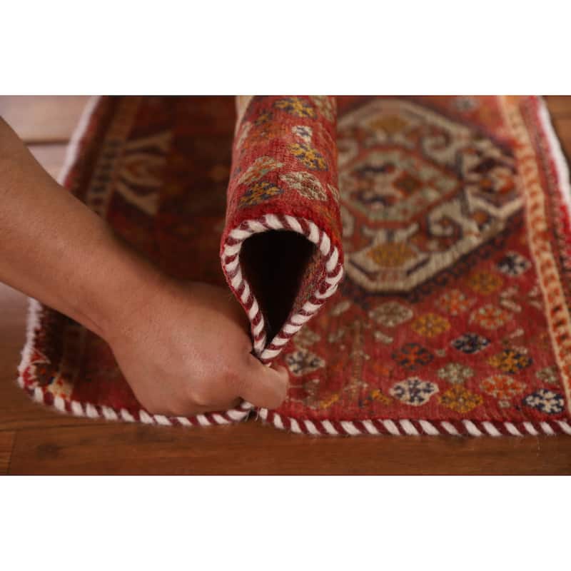 Tribal Geometric Shiraz Persian Square Rug Vintage Wool Carpet - 2'0"x 2'5"