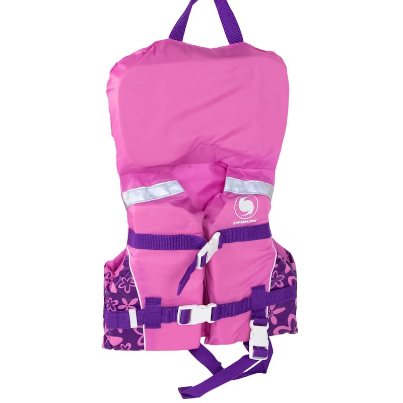 20" Pink and Purple Floral Girl Infant Life Jacket Vest with Handle - Up to 30lbs