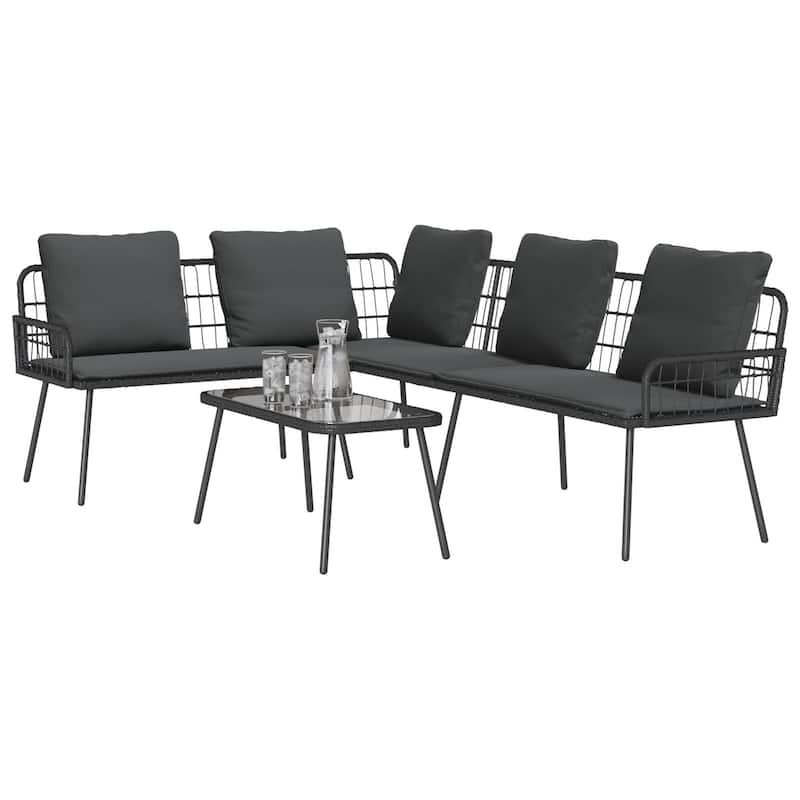 vidaXL 2 Piece Garden Sofa Set with Cushions Black Poly Rattan