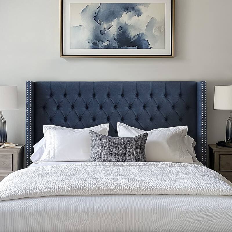 Madison Park Baldwin Upholstered Wingback Headboard with Button Tufting & Nailhead Trim