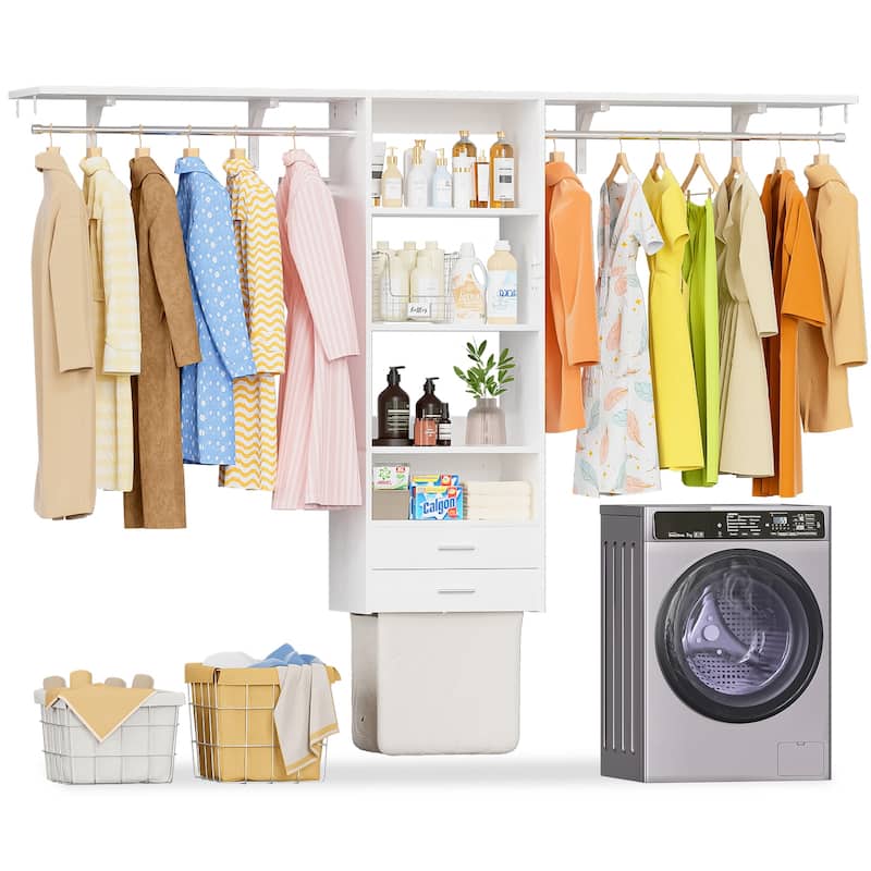 Over Washer and Dryer Storage Shelf for Laundry Room, 8FT Wall-Mounted Closet Organizer System