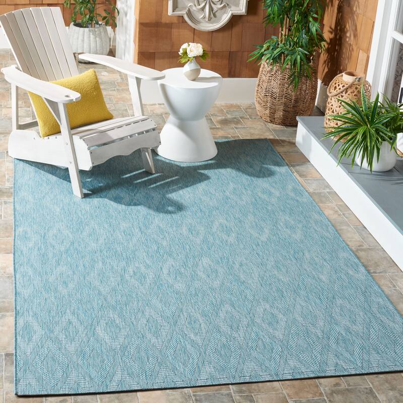SAFAVIEH Courtyard Marolyn Indoor/ Outdoor Waterproof Patio Backyard Rug - 4' x 4' Square - Aqua/Aqua
