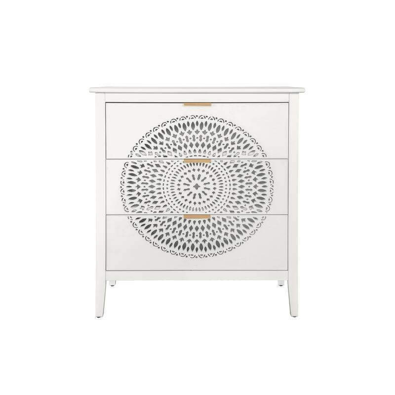 3-Drawer Storage Cabinet with Pine Legs & Metal Handles for Entryway or Bedroom Organization