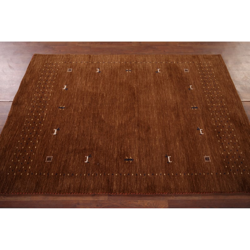 Brown Tribal Gabbeh Oriental Accent Rug Hand-Knotted Wool Carpet - 3'11"x 5'10"