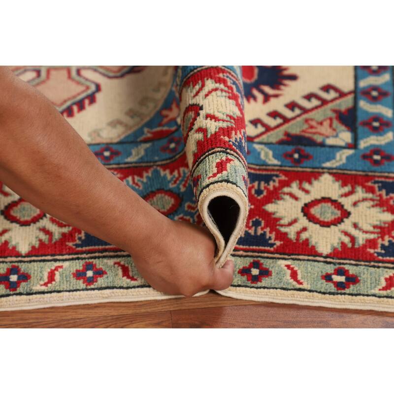 Kazak Area Rug Handmade Traditional Beige Wool Carpet - 5'0" x 7'11"