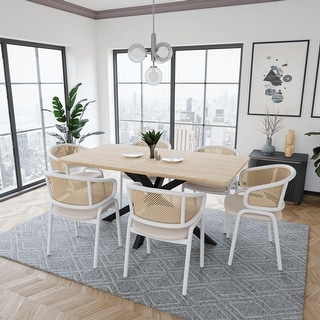 Ervilla Modern Stylish Side Chair with Rattan Back and White Steel Legs for Dining Room & Kitchen, Set of 4