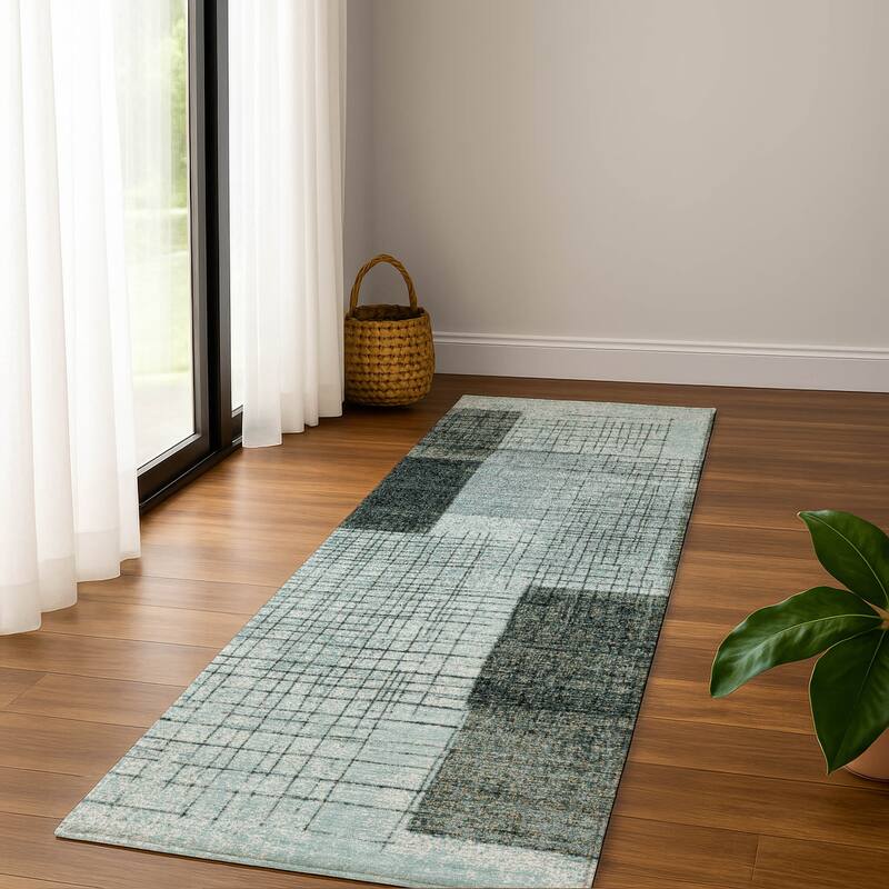 Premium Washable Super Soft Geo Hatch Mayfield Rug - Teal - 2'3" x 7'6"