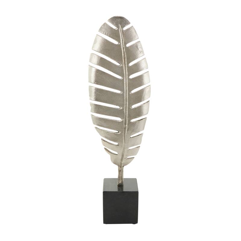 CosmoLiving by Cosmopolitan Gold or Silver Aluminum Metal Standing Single Leaf Sculpture with Black Marble Base