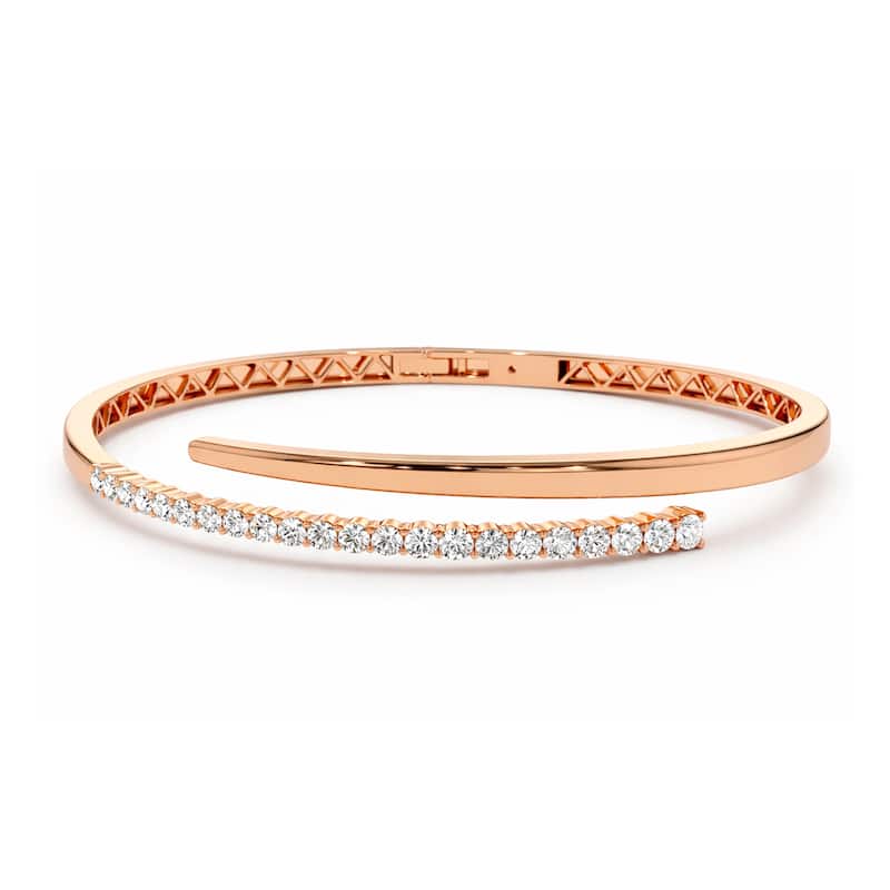 Auriya 14K Gold Pavé Lab Grown Diamond Bangle Bracelet 1.00ct. tw. (F-G, VS) - White - Rose