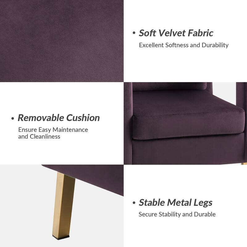 Valentina Comfy Accent Armchair with Golden Metal Legs and Removable Cushions by HULALA HOME