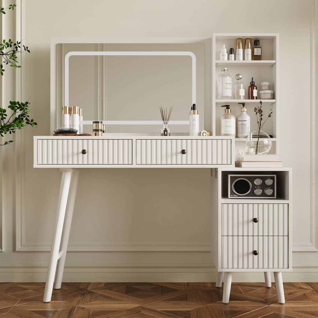 Vanity Desk with 3 Color LED Light Mirror