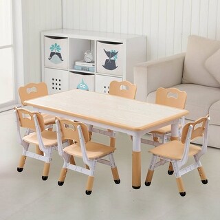 Kids Table and Chairs Set with 6 Seats, Non-Slip Legs for Ages 2-10 - N/A
