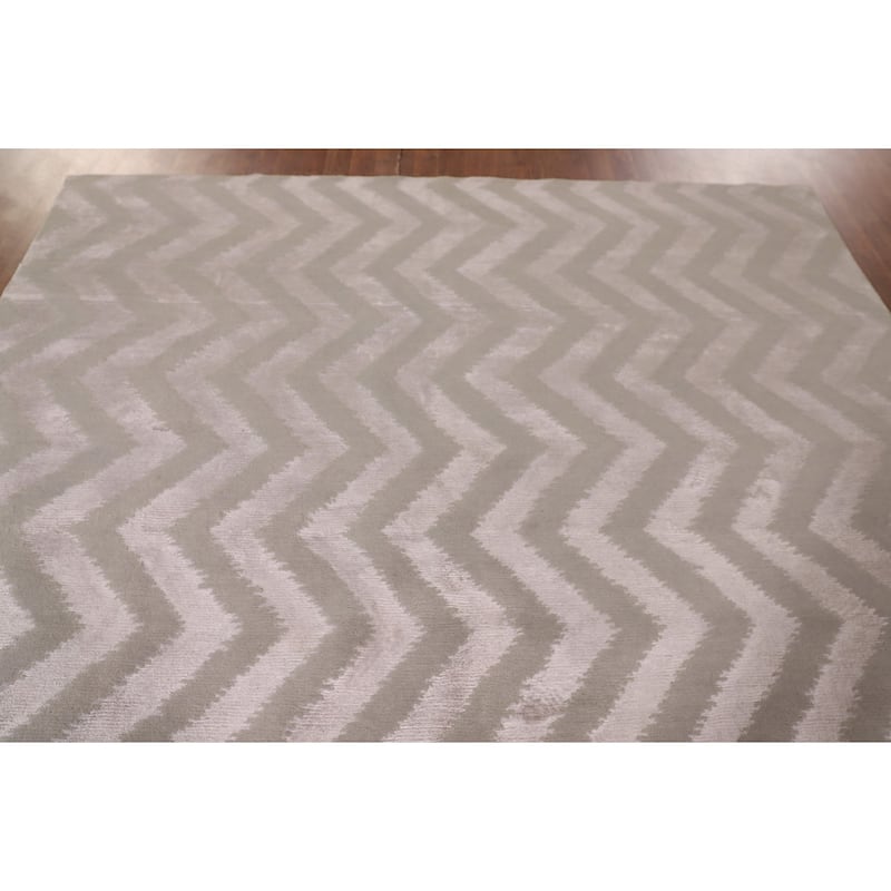 Chevron Style Modern Indian Area Rug Handmade Wool Carpet - 7'11"x 9'10"