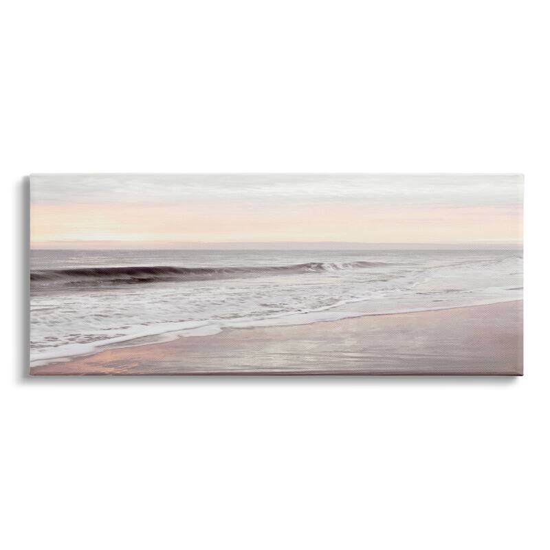 Stupell Tropical Waterfront Sunrise Incoming Tide beach Panoramic Photography Canvas Wall Art - White - 48 x 20