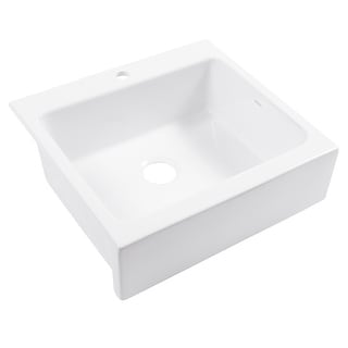 Parker Crisp White Fireclay 26" Single Bowl Quick-Fit Drop-In Farmhouse Apron Kitchen Sink (1 Hole) and Drain