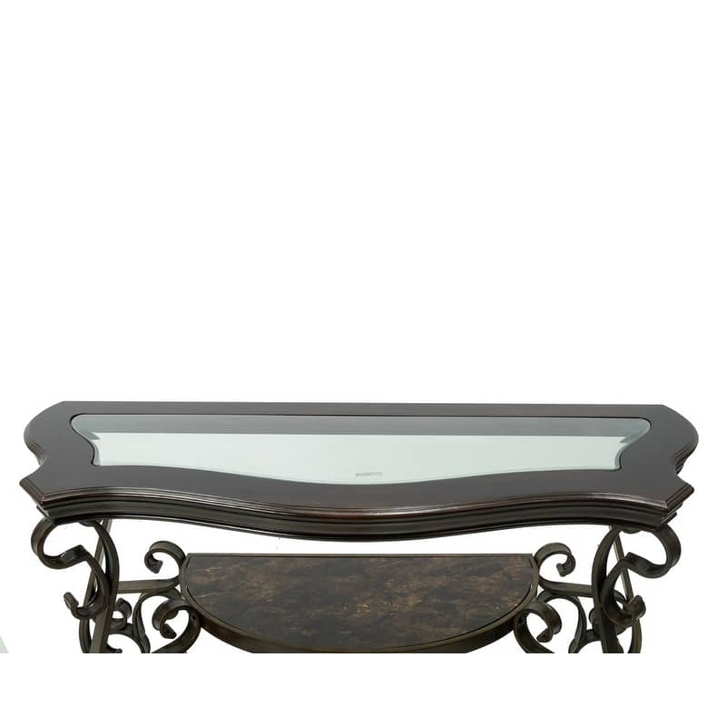 Elegant Traditional Sofa Table with Glass Top and Metal Legs, Versatile Entryway or Living Room Accent Table