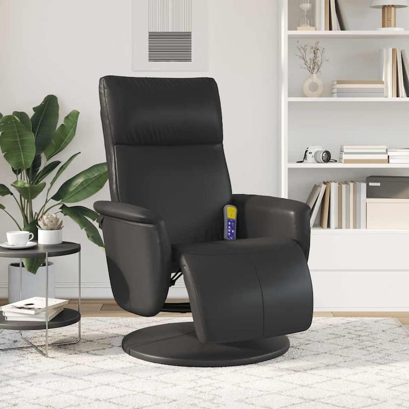 vidaXL Massage Recliner Chair Black Faux leather, plywood, metal Single