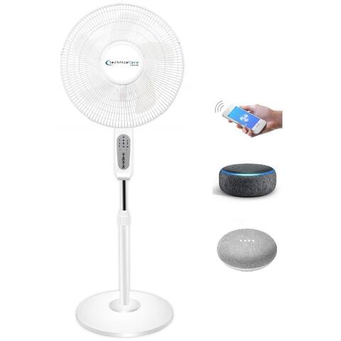 Technical Pro WIFI Enabled 16 Inch Standing Fan With Oscillating Feature, Compatible w/ Amazon Alexa/Google, Smart Home Device