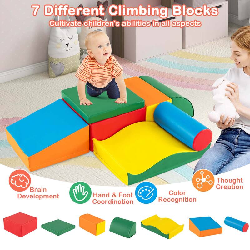 7 PCS Soft Play Blocks Adventure Ready Foam Climber Set - Multi-Color