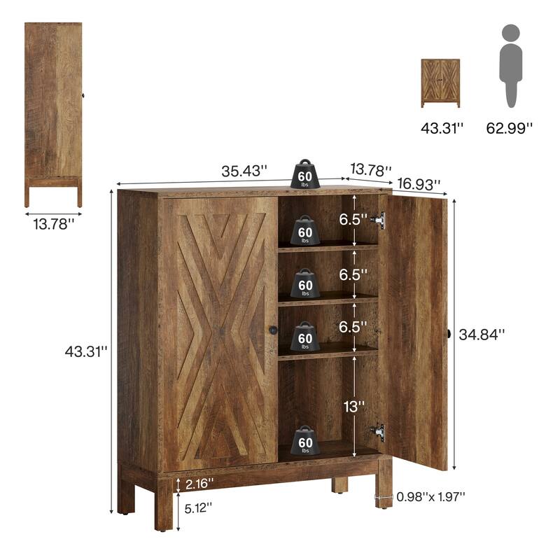 5-Tier Shoe Storage Cabinet with Doors and Adjustable Shelves