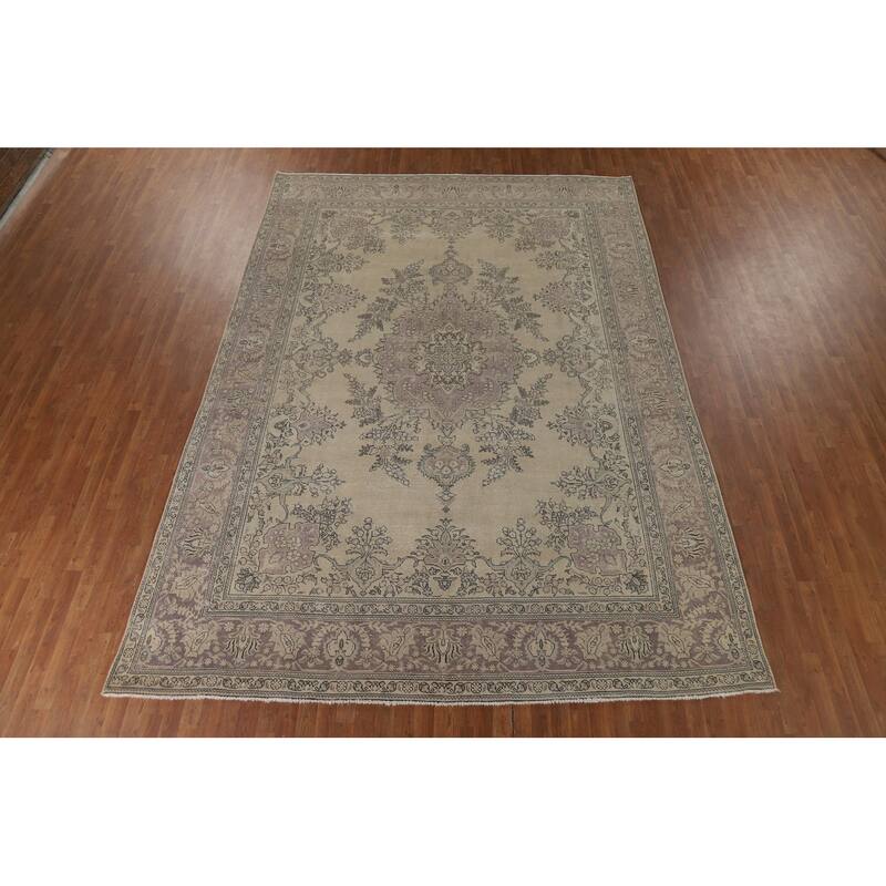 Distressed Tabriz Vintage Persian Rug Handmade Bedroom Wool Carpet - 9'4" x 12'11"